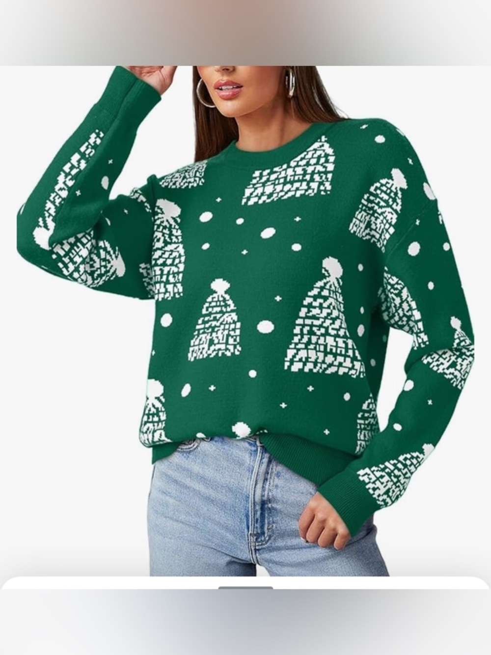 NWT-Large Green Holiday Knit Sweater with Tree Pattern